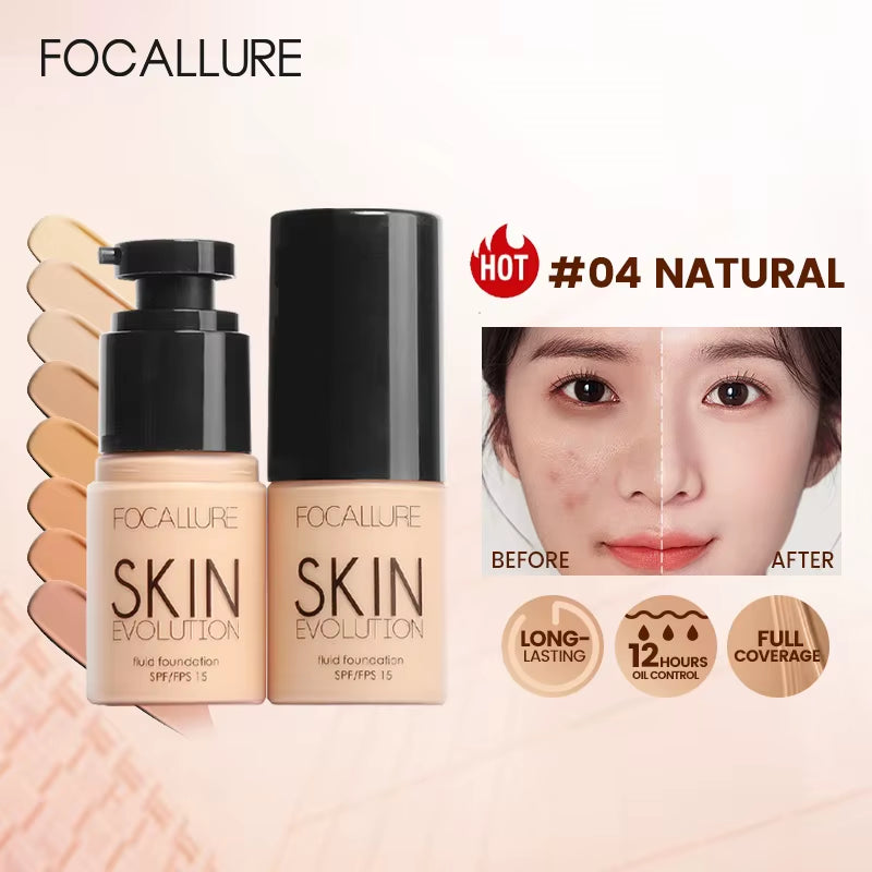 FOCALLURE Liquid Foundation – Lightweight, Waterproof, Moisturizing Concealer Cream for Flawless, Radiant Skin