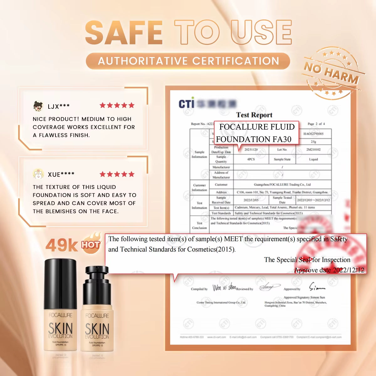 FOCALLURE Liquid Foundation – Lightweight, Waterproof, Moisturizing Concealer Cream for Flawless, Radiant Skin